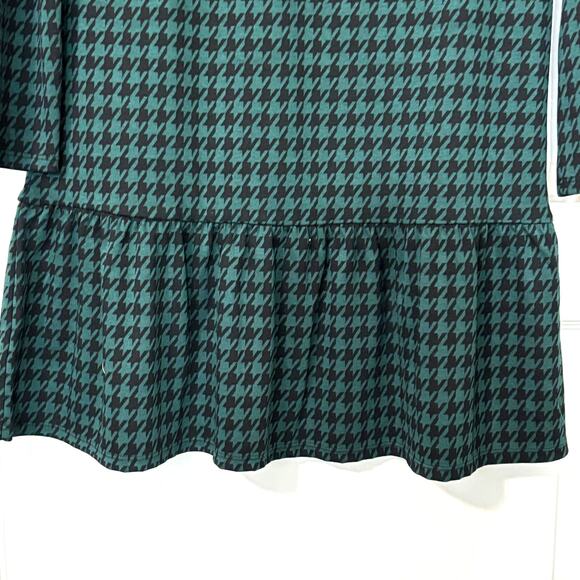 Loft Wms Small Green Black Houndstooth Flounce Hem Dress Academia Schoolgirl - Picture 7 of 9